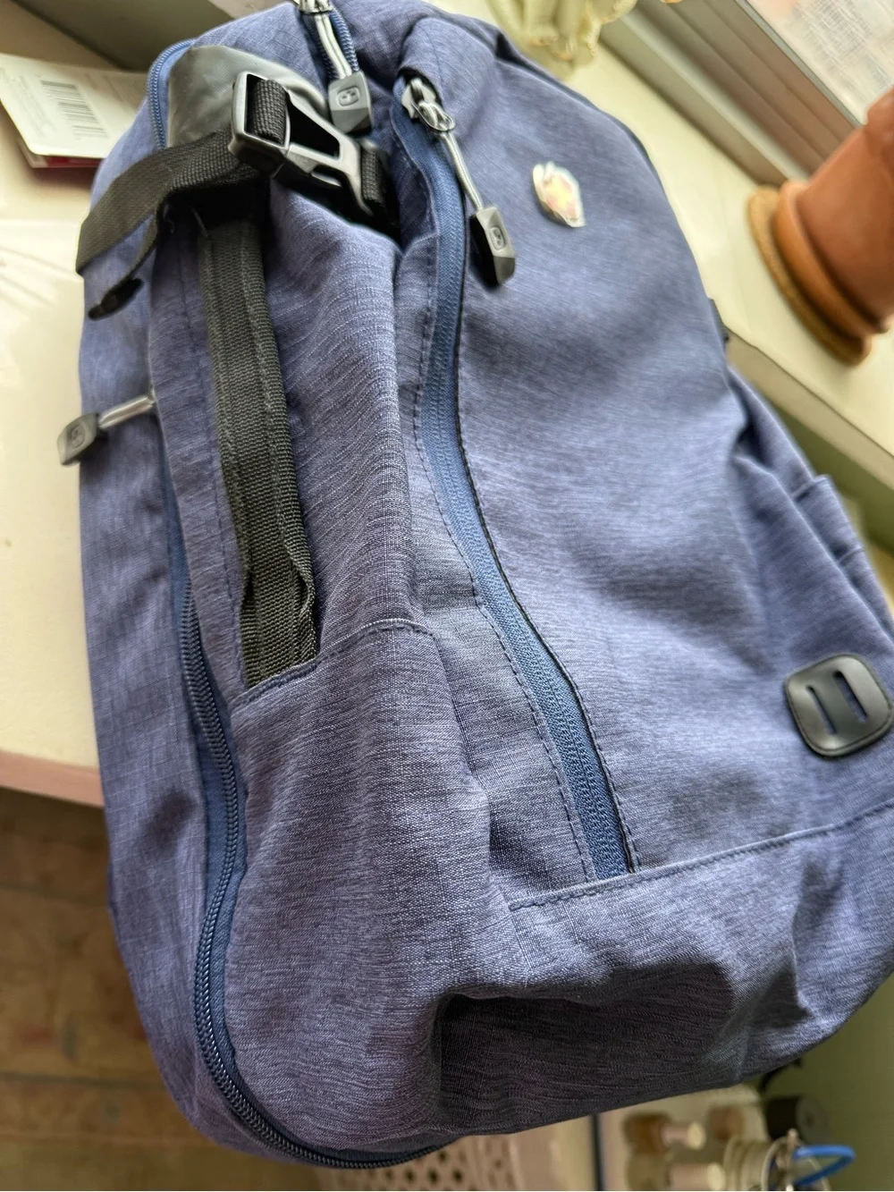 SwissGear Navy Blue Backpack with Red Logo Accent